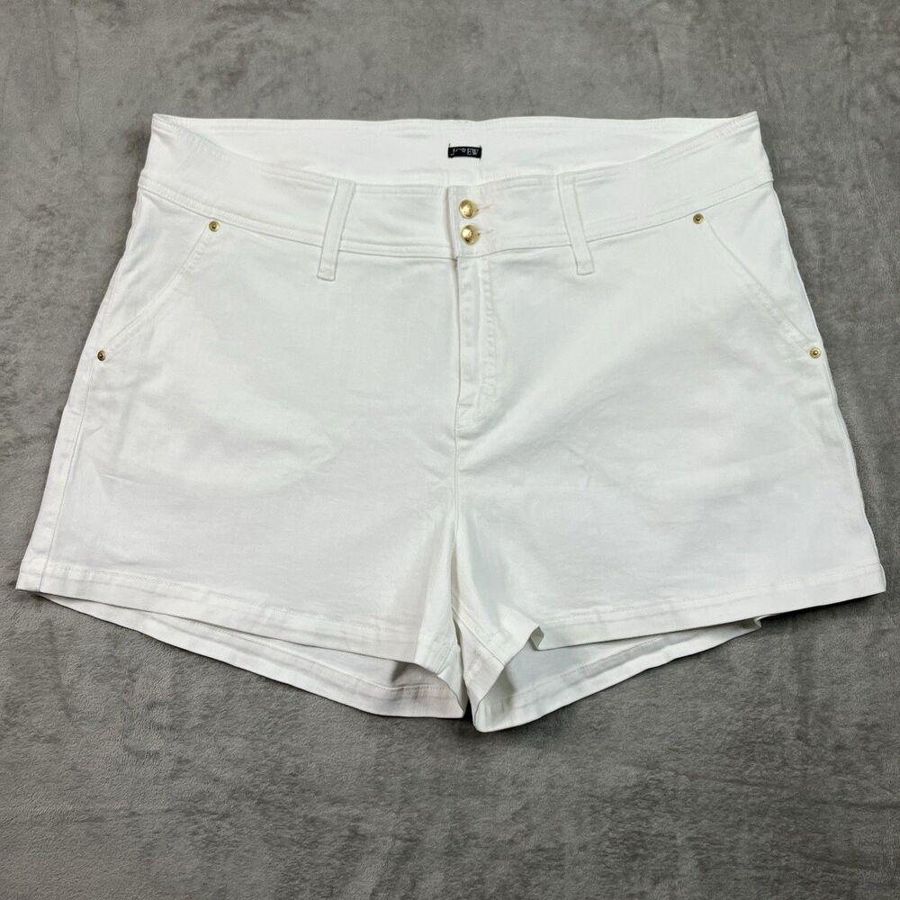 J Crew Shorts Womens 37 Plus White Denim Stacked Button High Rise Stretch CI067
